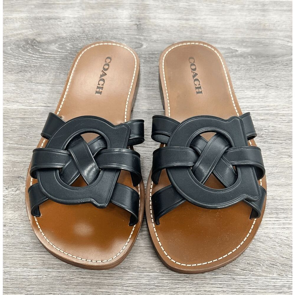 COACH Women's Issa Leather Sandal - Black 8.5B